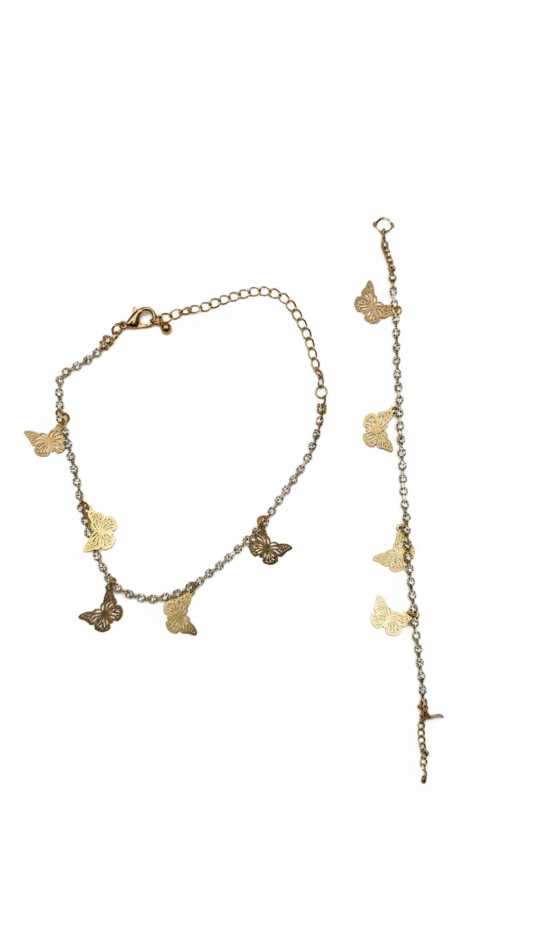 Gold-Toned Butterfly Charm Pave Set Anklet