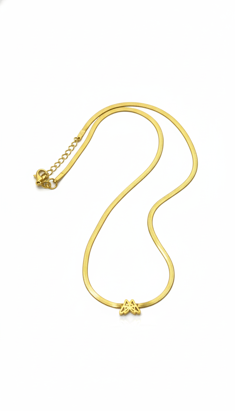 Gold-Toned Herringbone Necklace with Knot Pendant