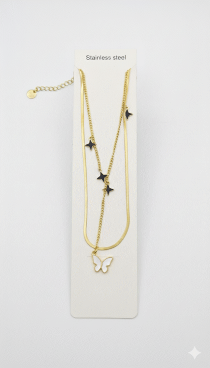 Gold-Toned Layered Necklace with Star and Butterfly Charms