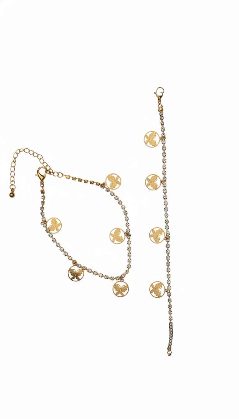 Gold-Toned Pave Chain Set with Maltese Cross Disc Charms Anklet