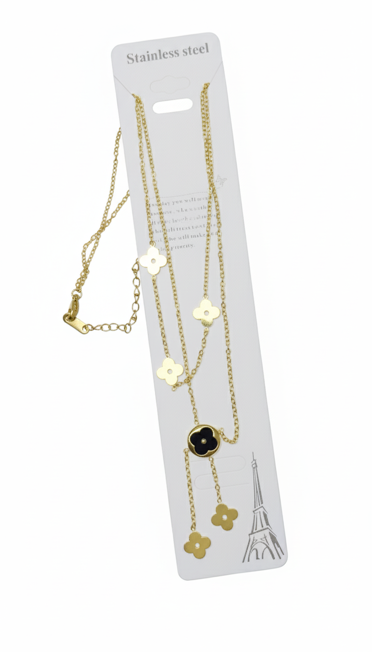 Long Gold-Toned Multi-Clover Station Necklace